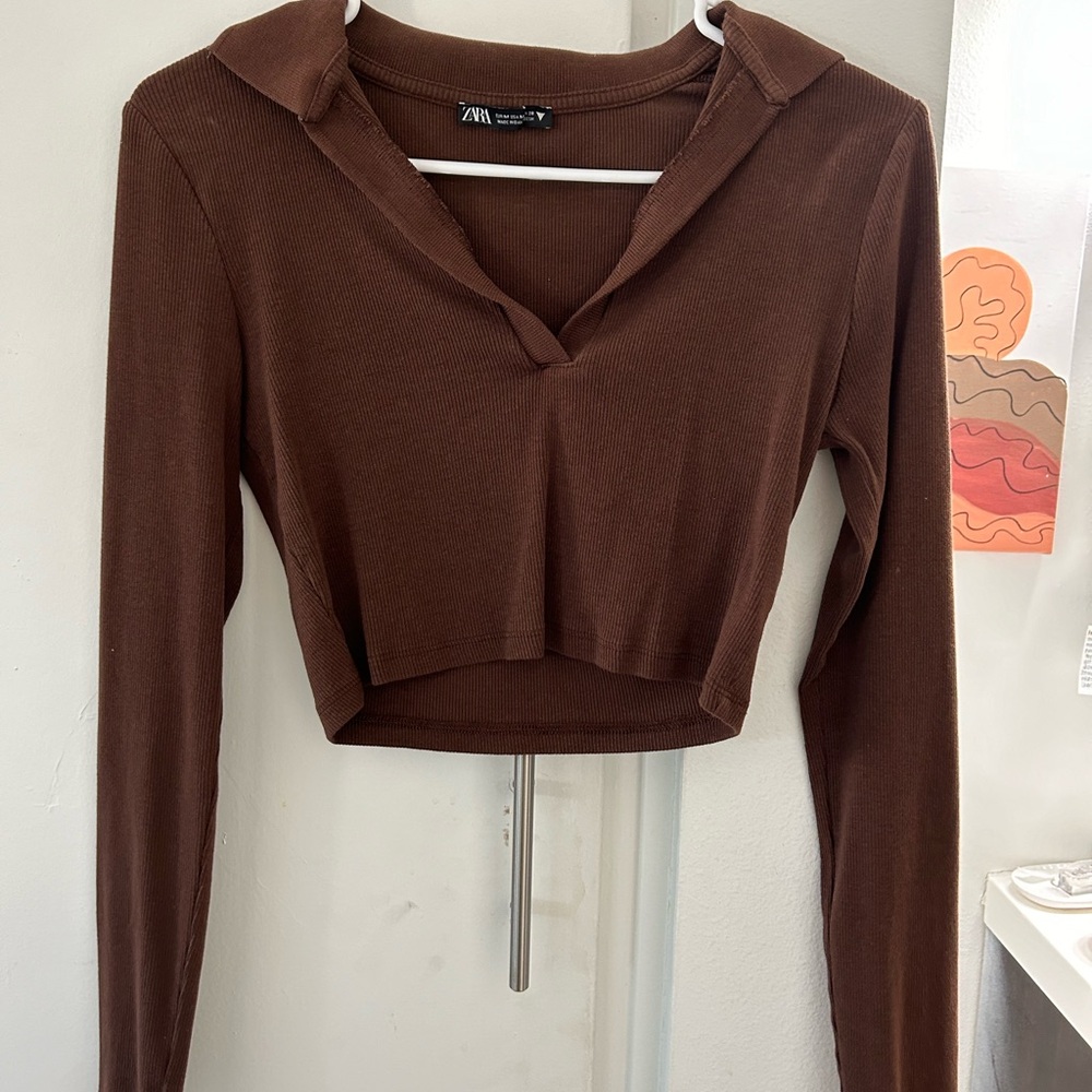 Zara crop v neck long sleeve